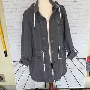 Stylish Gray Utility Jacket with Hood
